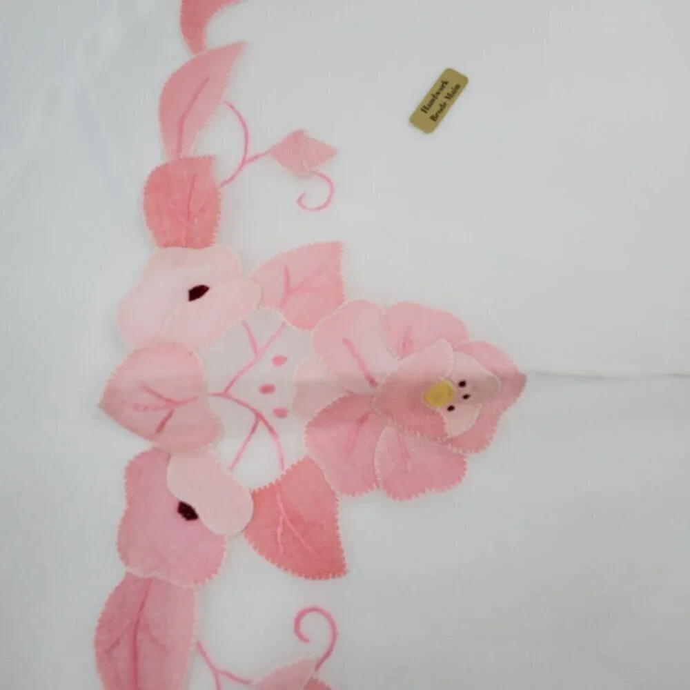 VTG 4 Hand Applique Embroidered Organdy Linen Placemats Pink White By Brode Main